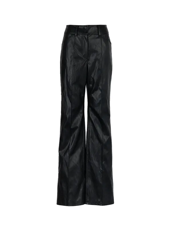 FAUX LEATHER FLARED PANTS (BLACK)