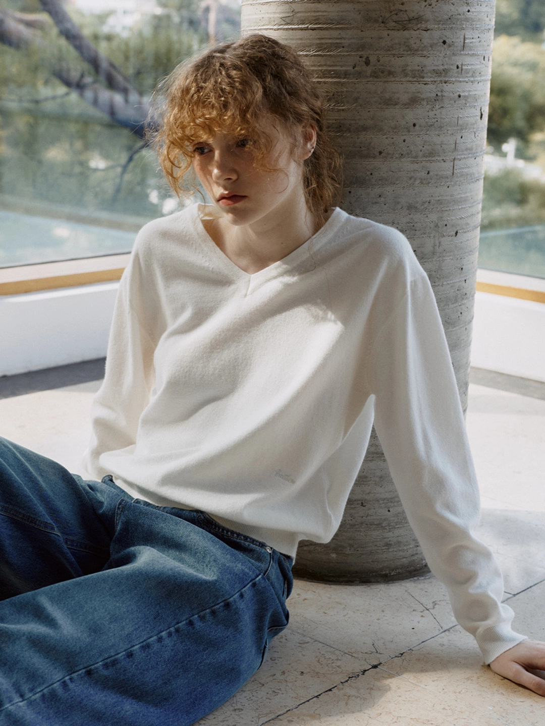 노운베러 Easy-care V-neck knit [KNFW07KN12]_Ivory 상품 이미지 1