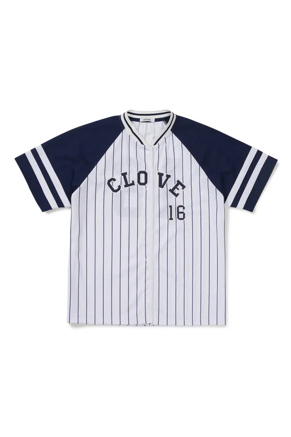 [26SM clove] Numbering Stripe Baseball Shirt (Navy)