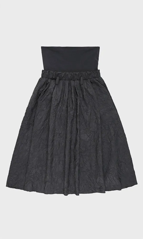 Shift Waist Crack Gather Skirt_Navy