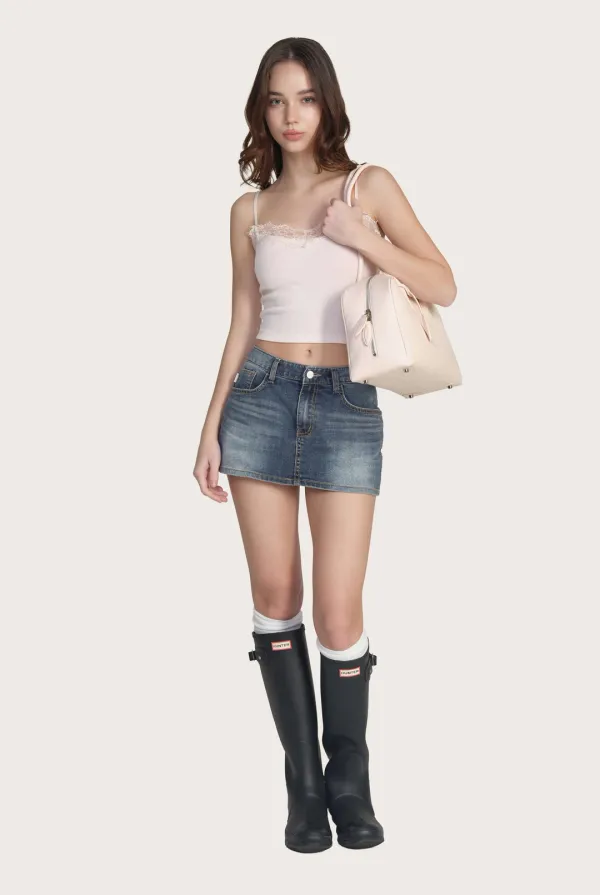 Krystal Clean semi-low rise denim skirt, Deep Blue