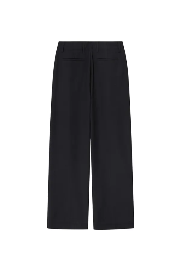 DOUBLE PLEAT WOOL BLEND TROUSERS [DARK NAVY]