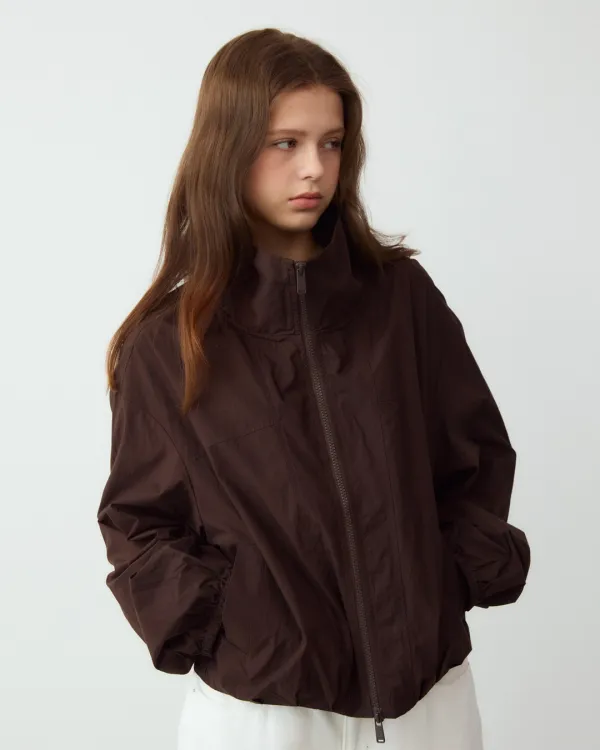 Label point pintuck blouson - brown