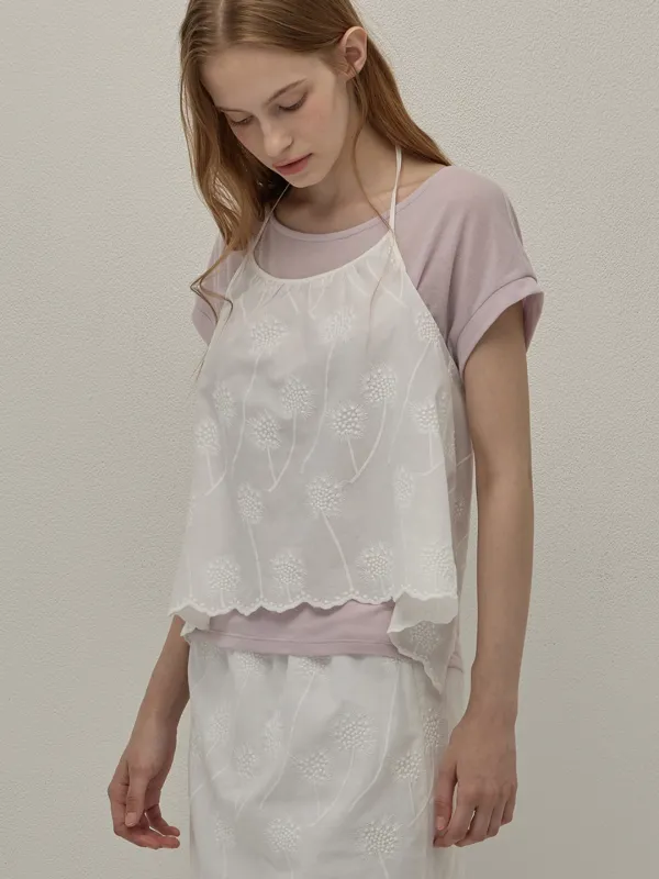 (퀸지 pick) Scallop lace halterneck top - White