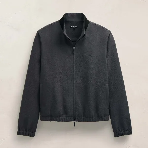 Suede Trimmed Track Jacket - Charcoal/Black