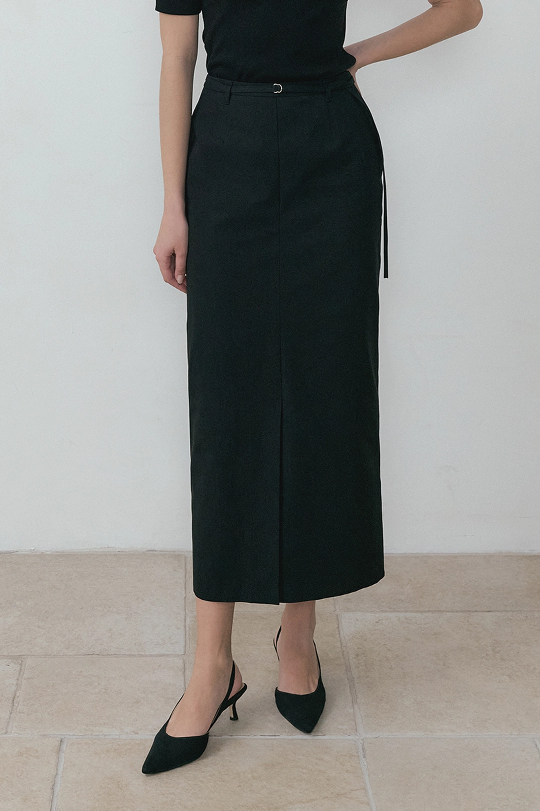 루시르주 Slit Point Belted Long-Skirt (black) 상품 이미지 2