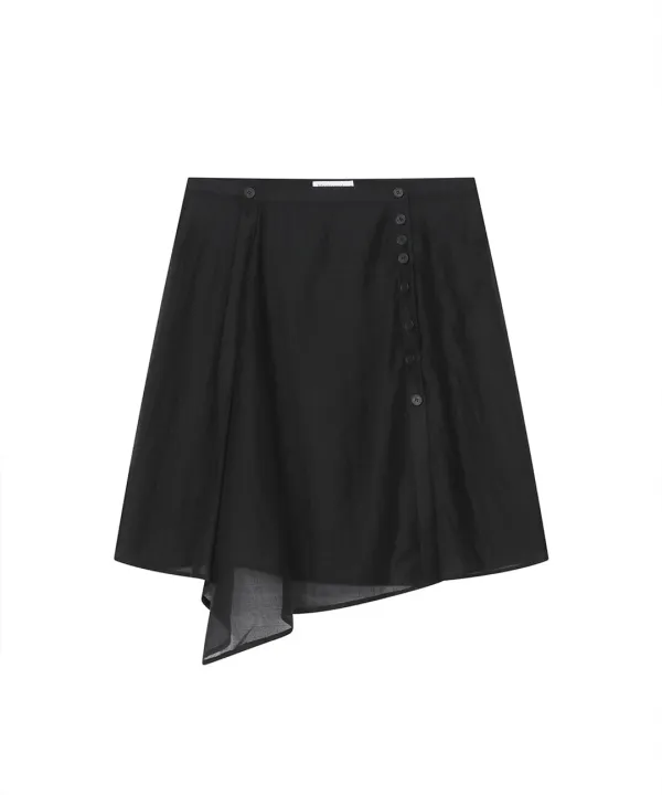 Button layered wrap skirt BLACK