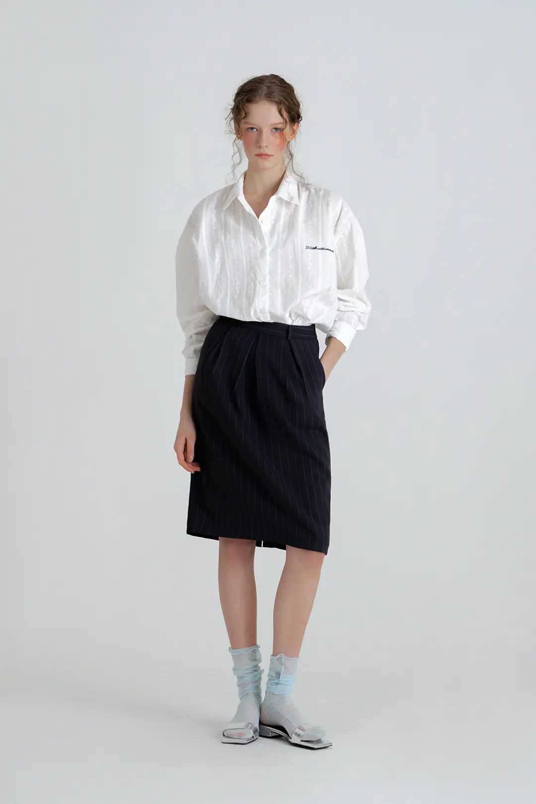 위드아웃썸머 Pumpkin stripe skirt_charcoal 상품 이미지 2