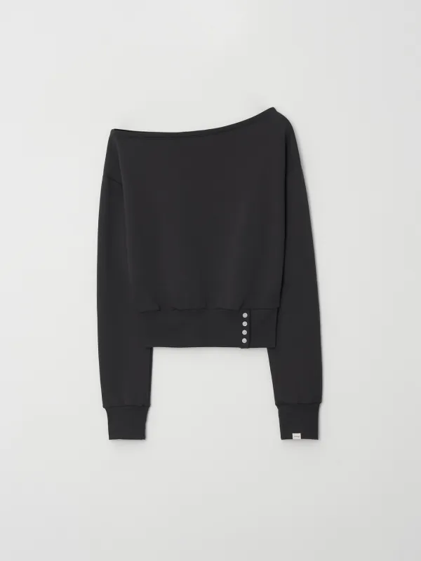 One-shoulder button sweatshirt (Charcoal)