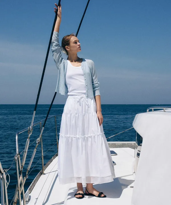 Shirring Banding Long Skirt[LMBESUSK5409]-White