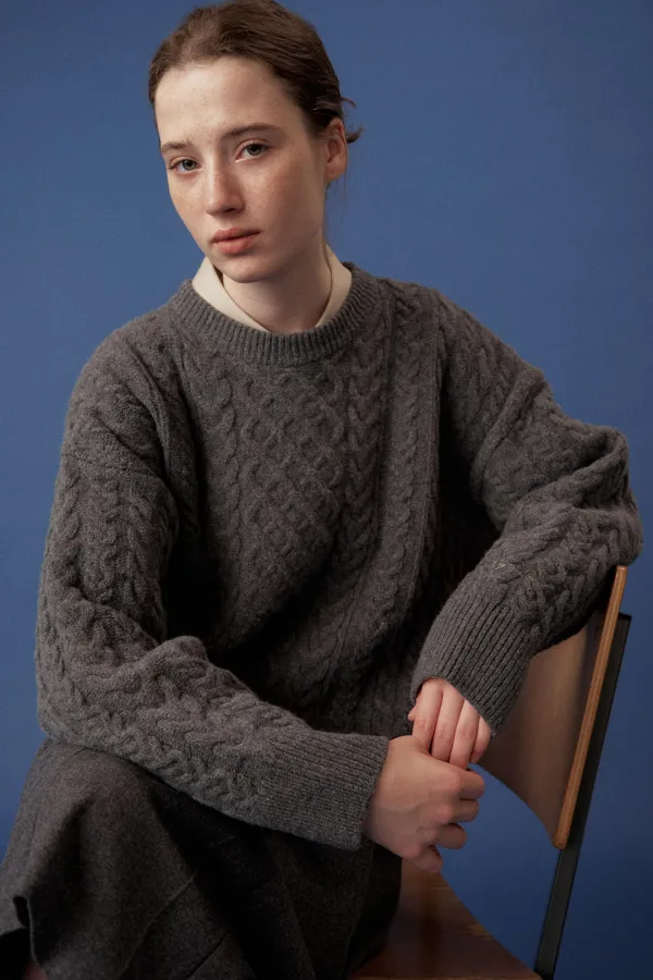 roa fisherman cable knit_charcoal