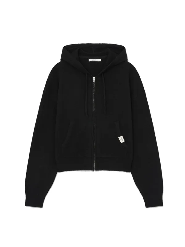 G WOOL KNIT ZIP-UP HOODIE (BLACK)
