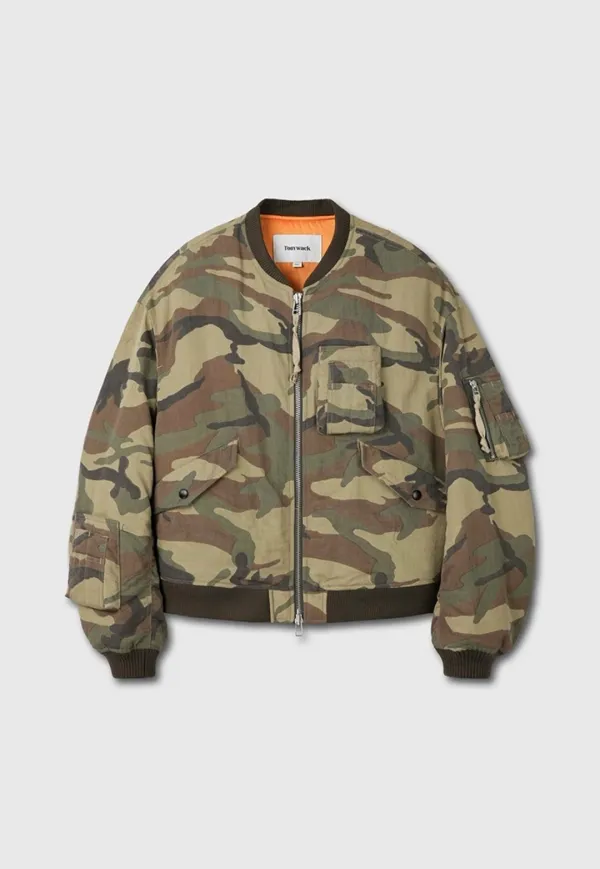 Camouflage Nylon Bomber_ Beige/Green