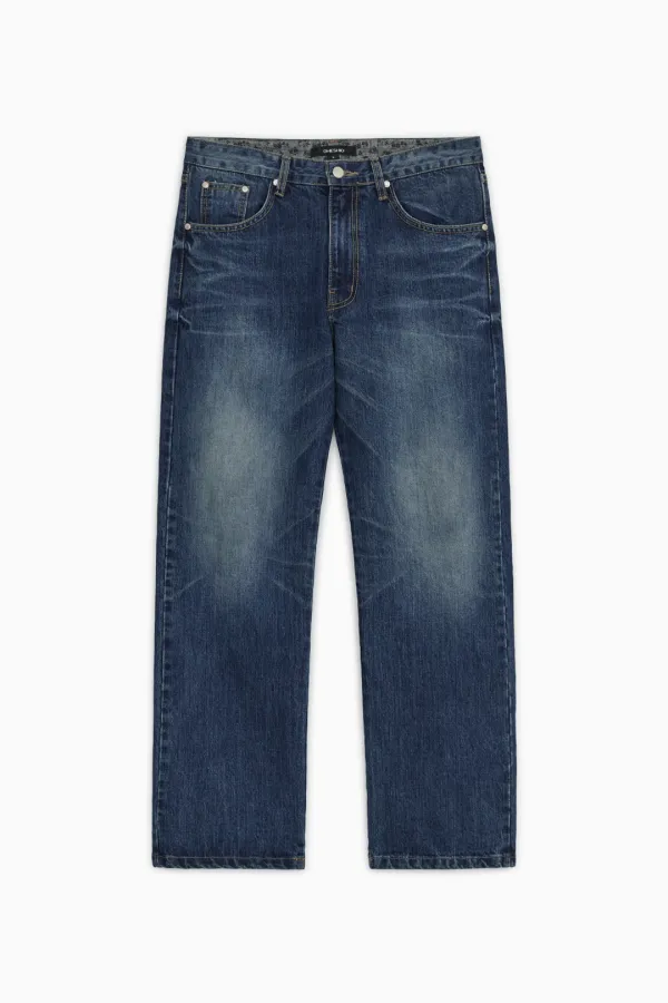 VINTAGE EMBROIDERED DENIM PANTS, INDIGO