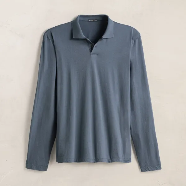 Luxe Lotus Jersey Long Sleeve Polo - Cascade