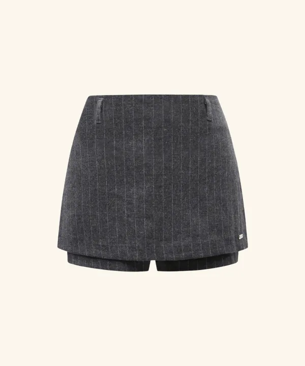 Striped Layered Skirt Pants ( Charcoal )
