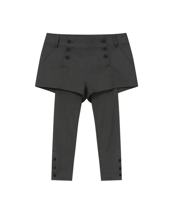 [Exclusive] Button short pants tights SET CHARCOAL