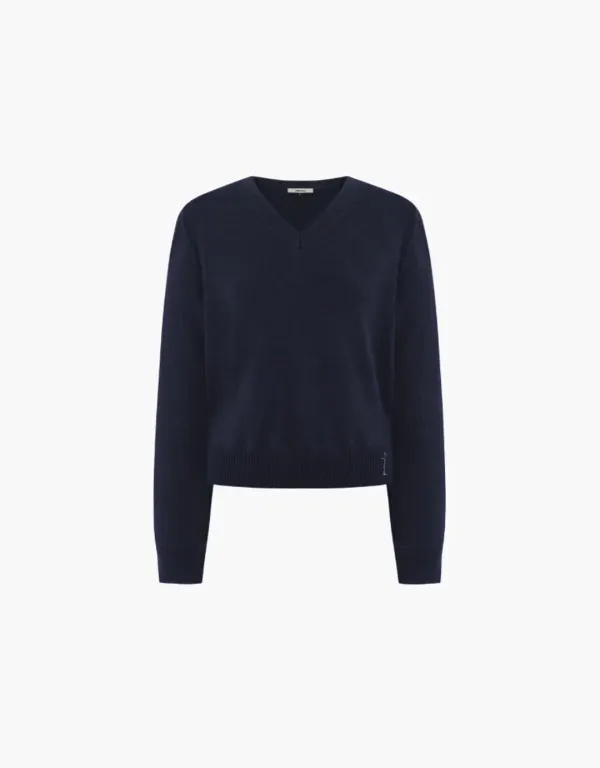 v neck wool knit pullover - navy