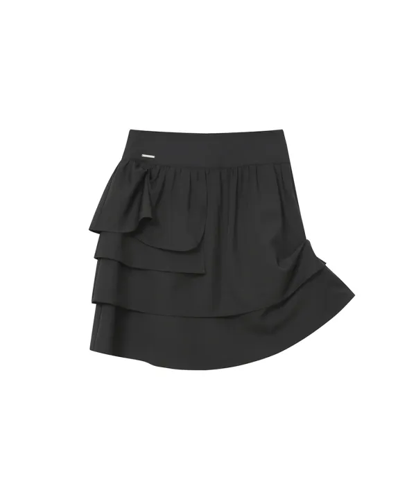Unbalanced layers midi skirt BLACK