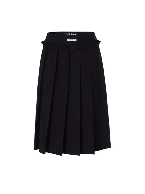 FRILL PLEATS MIDI SKIRT_DARK NAVY