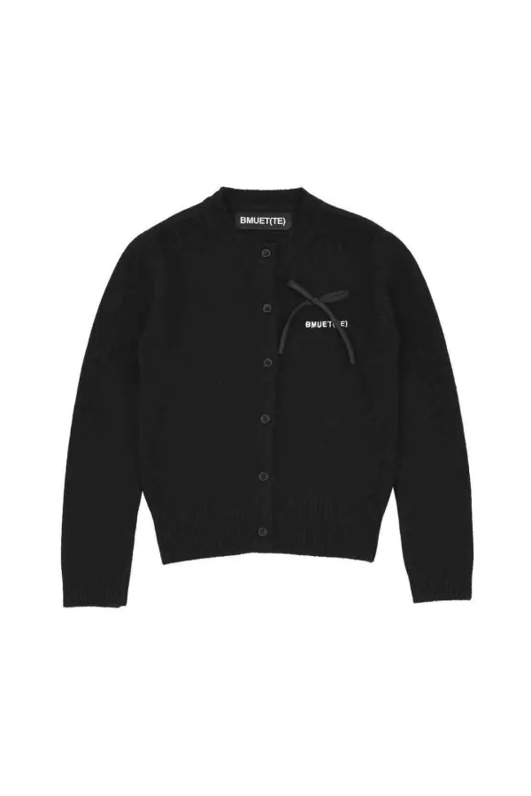 [RE-EDITION] 리본 디테일 로고 울 가디건 BLACK