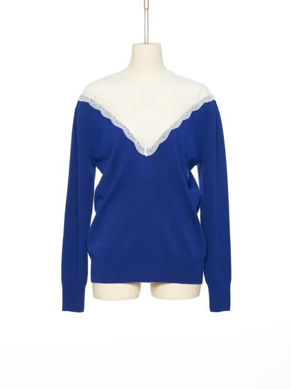 FW25 UNDERLINE BLUE LACE DETAIL KNIT TOP