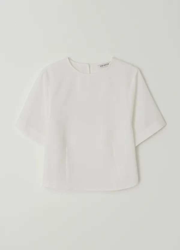Seersucker half sleeve blouse_WHITE