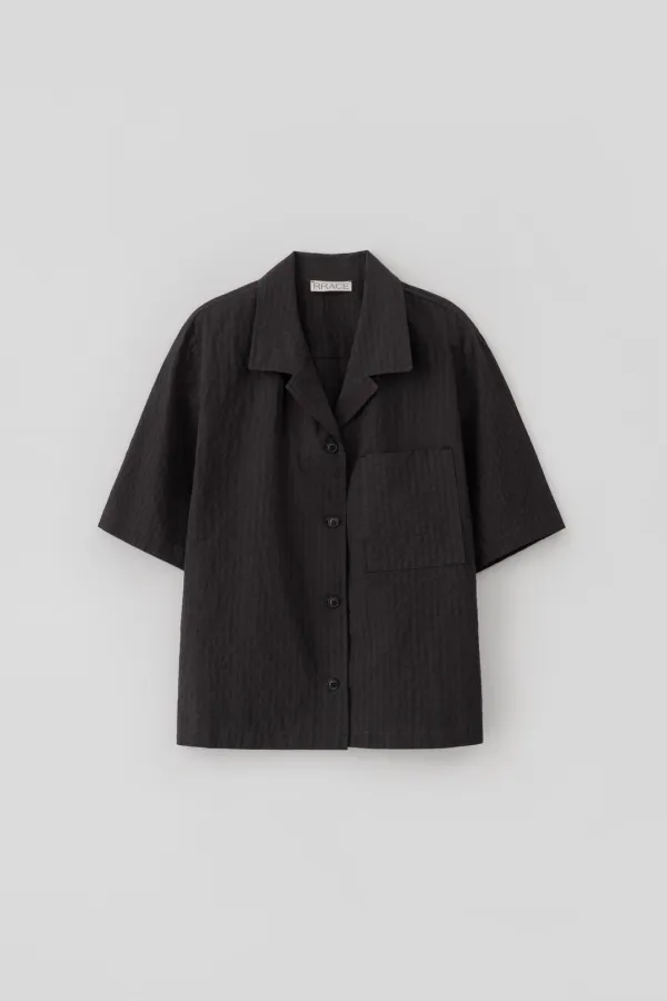 Notched Collar Cotton Shirt_Black