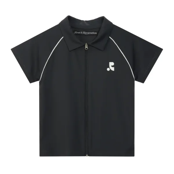 COLLAR ZIP-UP TOP - CHARCOAL
