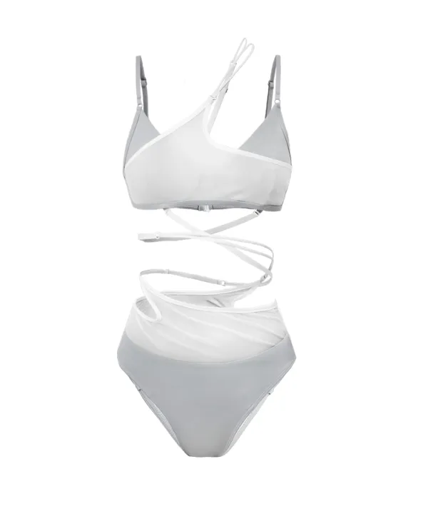 Layered Mesh Strap Bikini / Grey