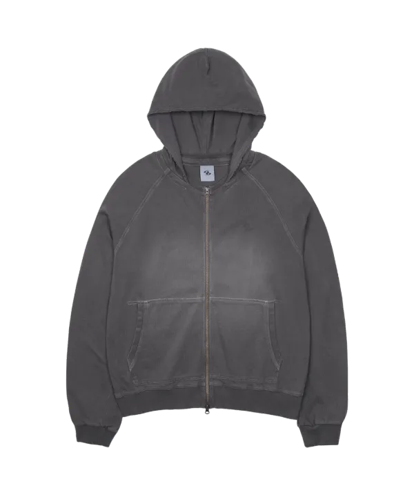 WASHED HOODIE ZIP-UP [CHARCOAL]