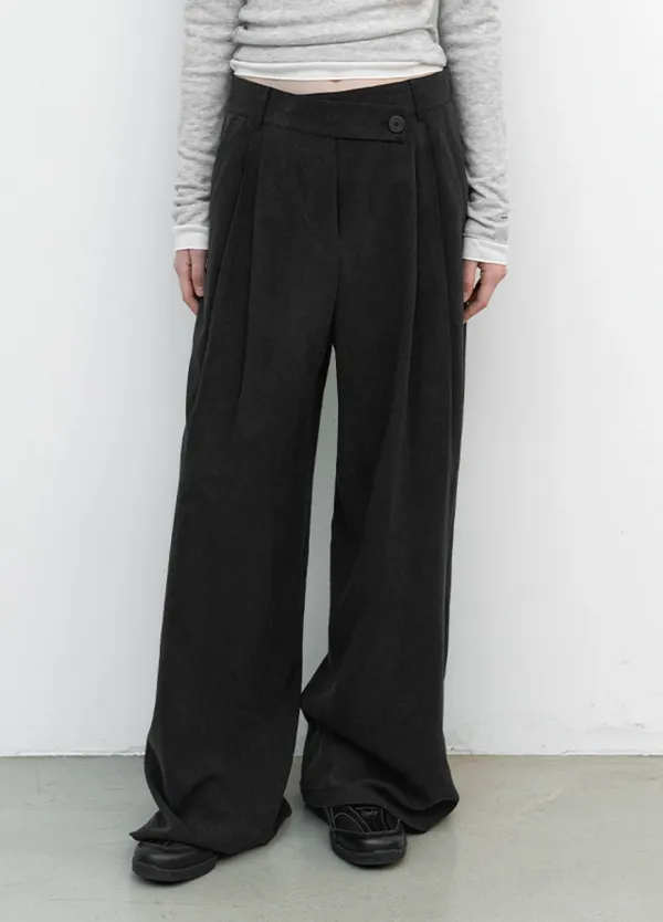 (PT-5760)UNBAL WAIST CREASE WIDE TWOTUCK PANTS