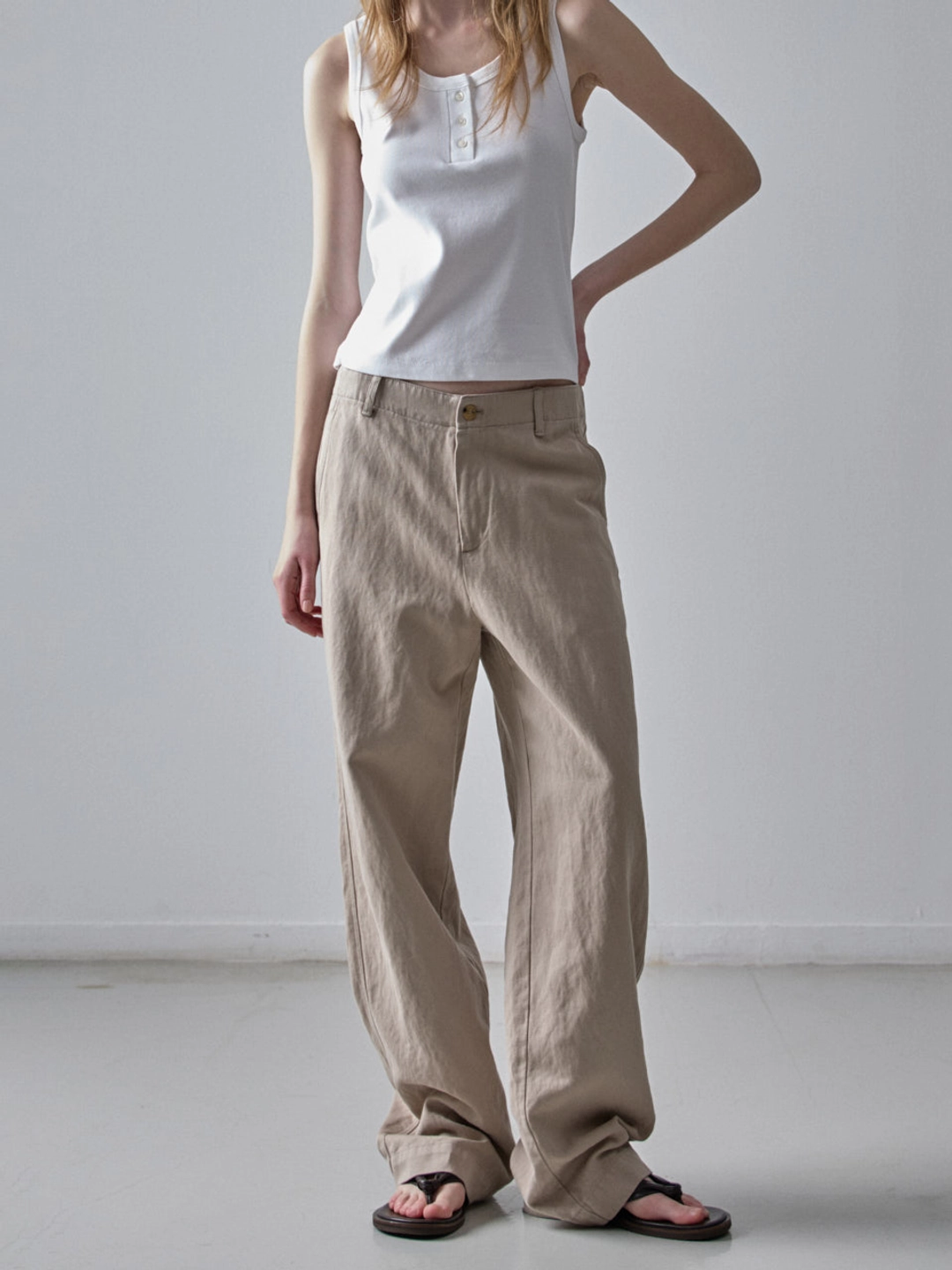 파사드패턴 린넨 스트레이트 팬츠_olive beige 상품 이미지 2