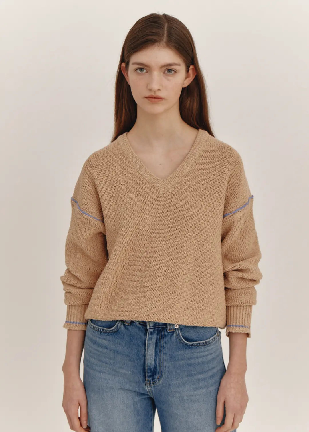 더라이 Stitch V-neck Knit(Coral) 상품 이미지 2
