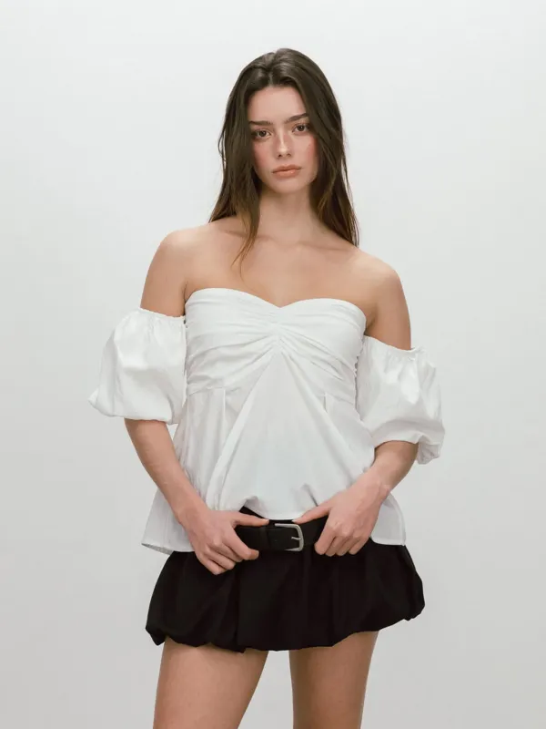 PUFF SHIRRING BLOUSE / WHITE