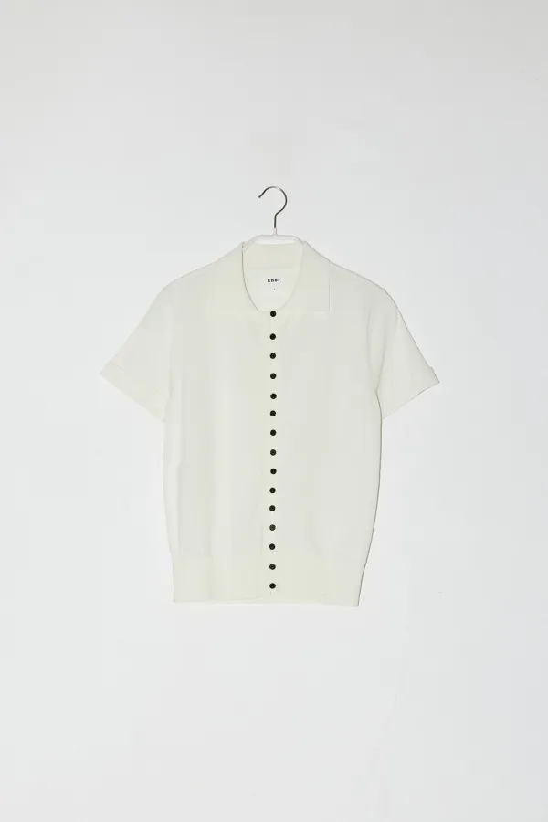 CONTRASTING BUTTONS SHIRT CARDIGAN - IVORY