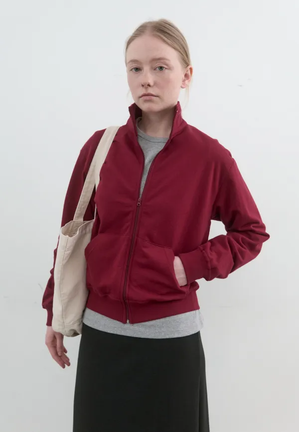 Essential high neck jersey zip-up (deep red)