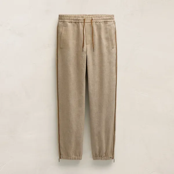 Suede Trimmed Track Pant - Natural/Tobacco