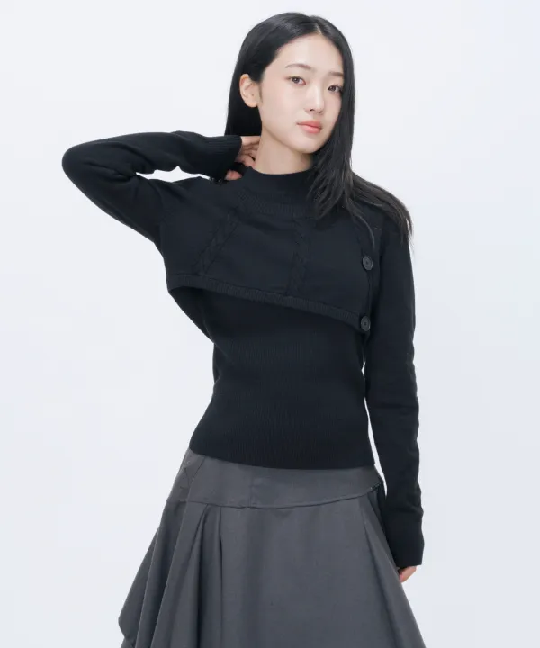 [10월 19일 발매] Cable layered knit SET BLACK