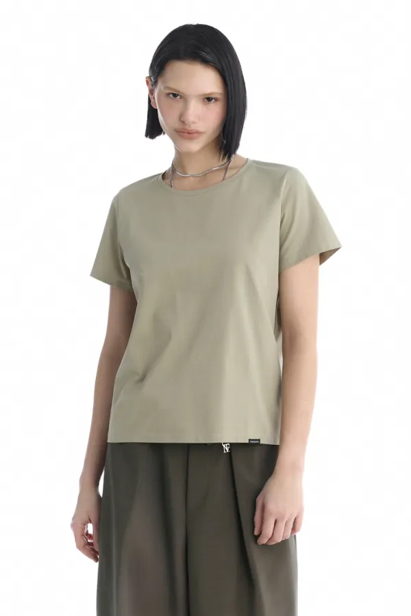 Essential Silky Cotton T-Shirts [ Light Khaki ]