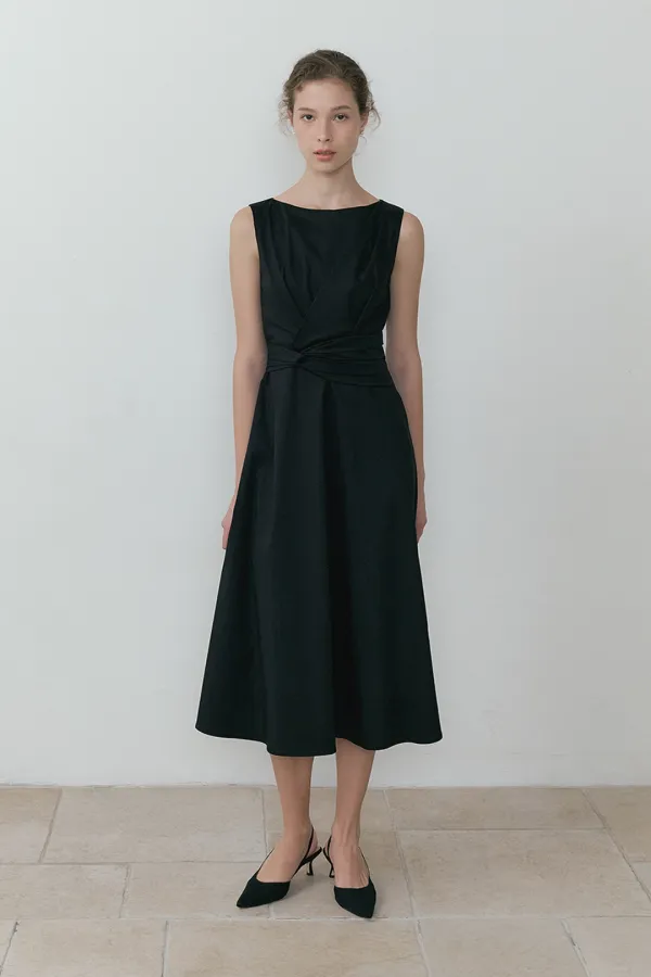 Waist-Twisted Sleeveless Dress (black)