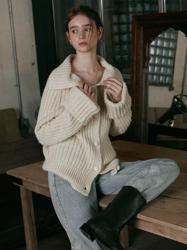 [3차 리오더] SOLA high neck knit cardigan_beige