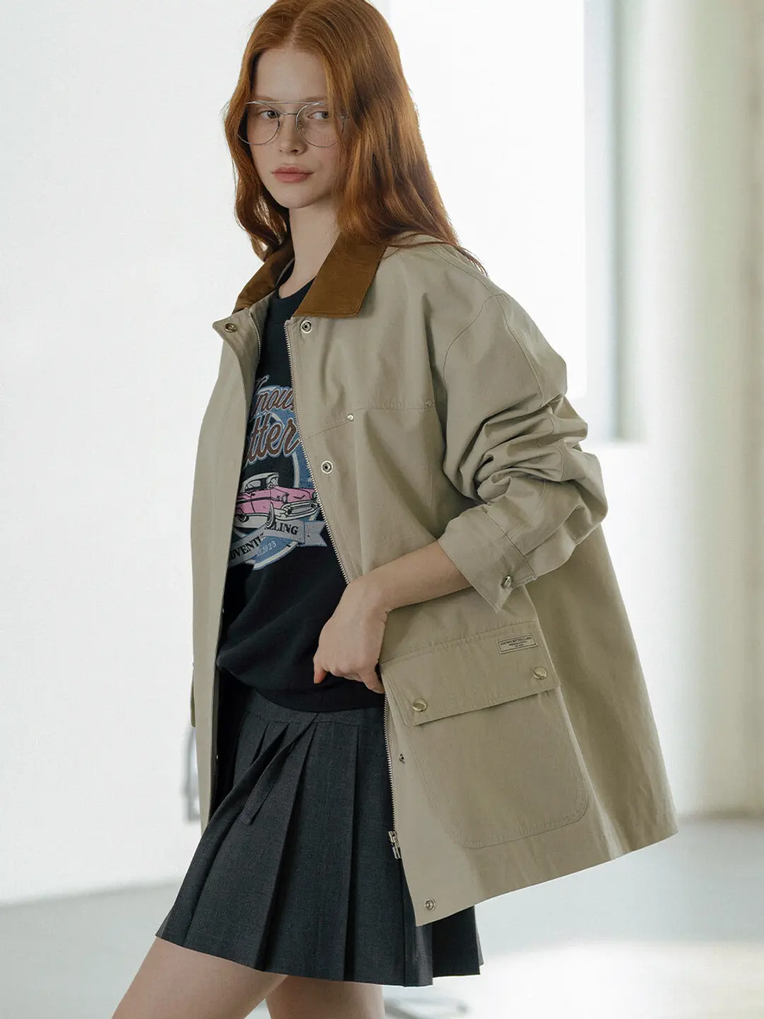 노운베러 Leather collar cotton half coat_Beige 상품 이미지 1