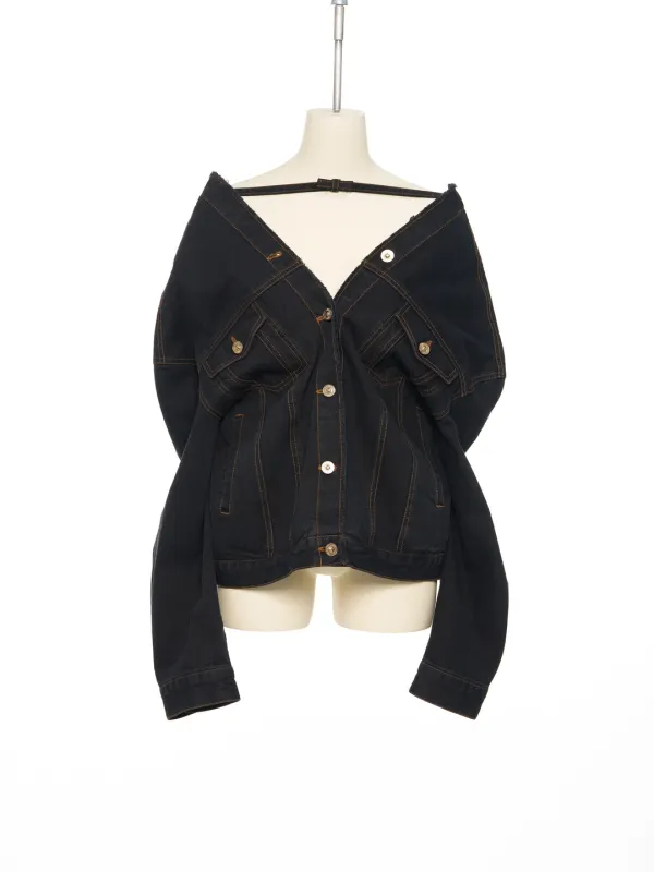 FW25 BLACK STRAP POINT DENIM JACKET