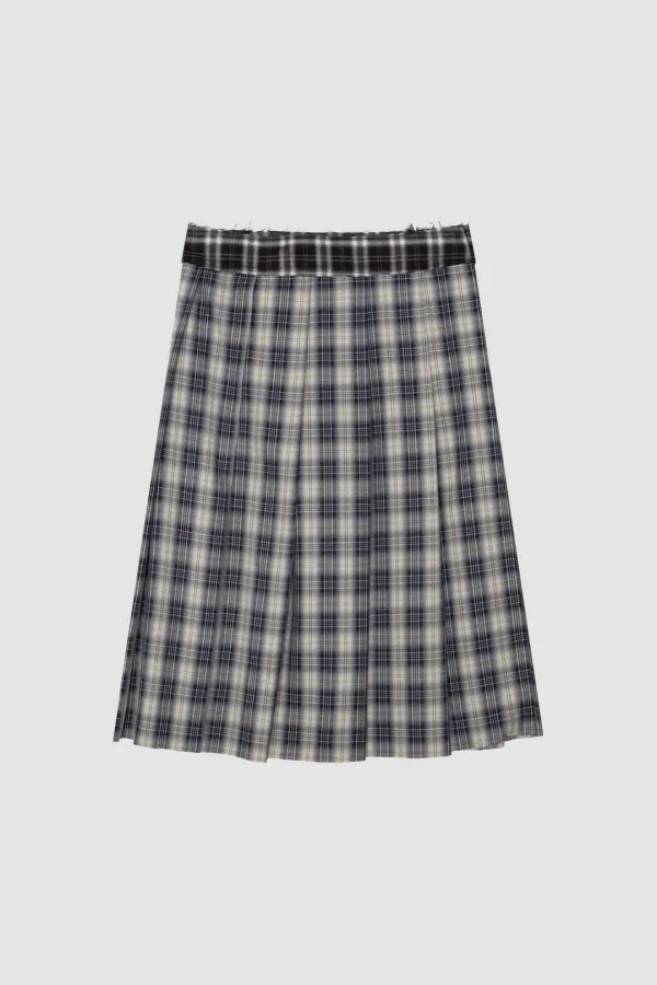 CHECK LAYERED WRAP SKIRT_NAVY