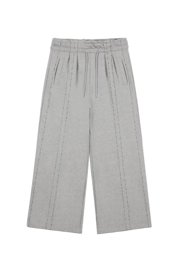 DEINET STITCH PINTUCK SWEAT PANTS IN MELANGE GREY