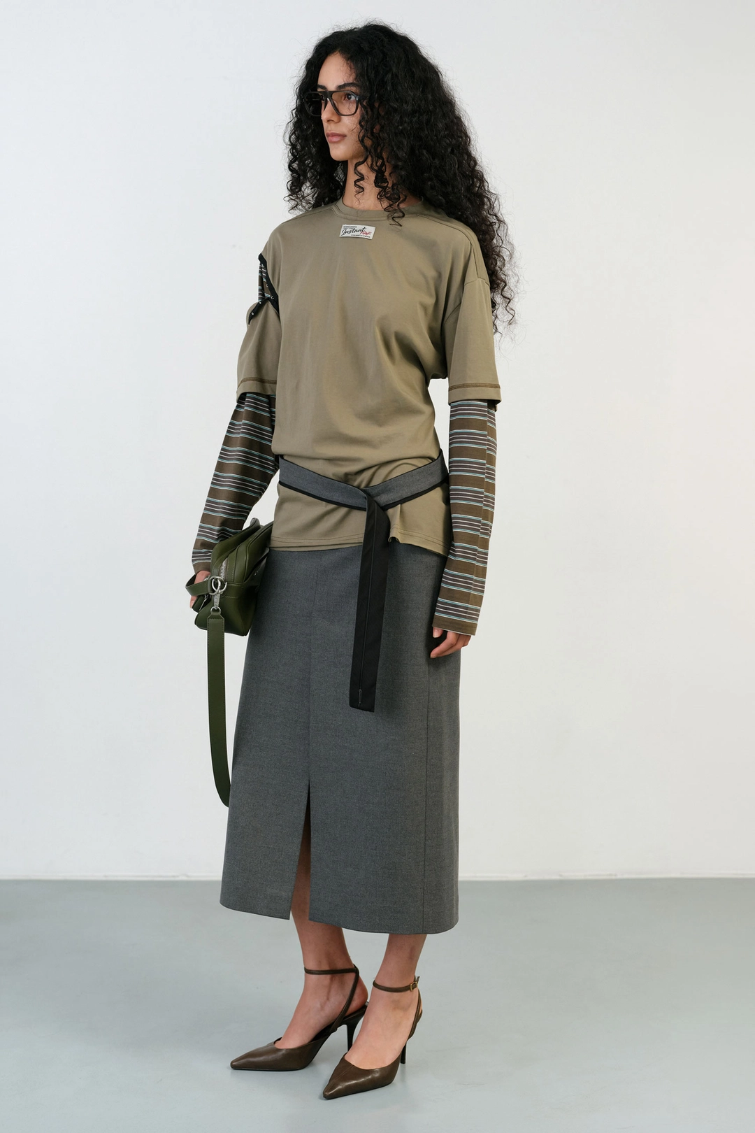 인스턴트펑크 TIE BELTED LONG SKIRT - GREY 상품 이미지 2