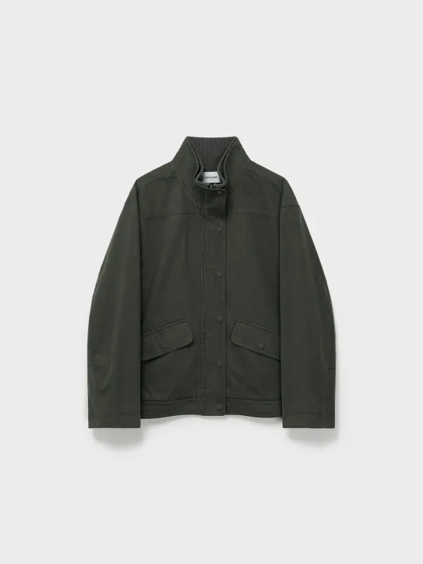 Washed Cotton Rib-Collar Jacket_Khaki - LOW CLASSIC