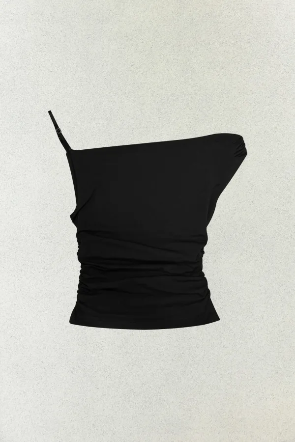 SHERRY UNBALANCE SHIRRLING TOP / BLACK