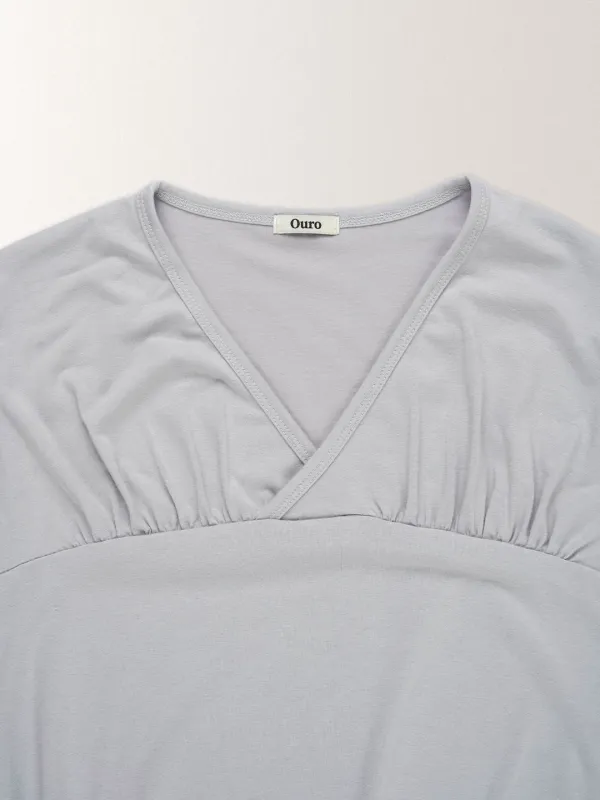 JERSEY SHIRRING DRESS [ PALE BLUE ]